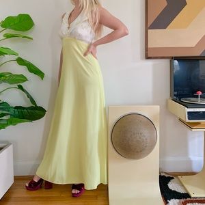 Vintage 60s flocked floral collared halter maxi xs